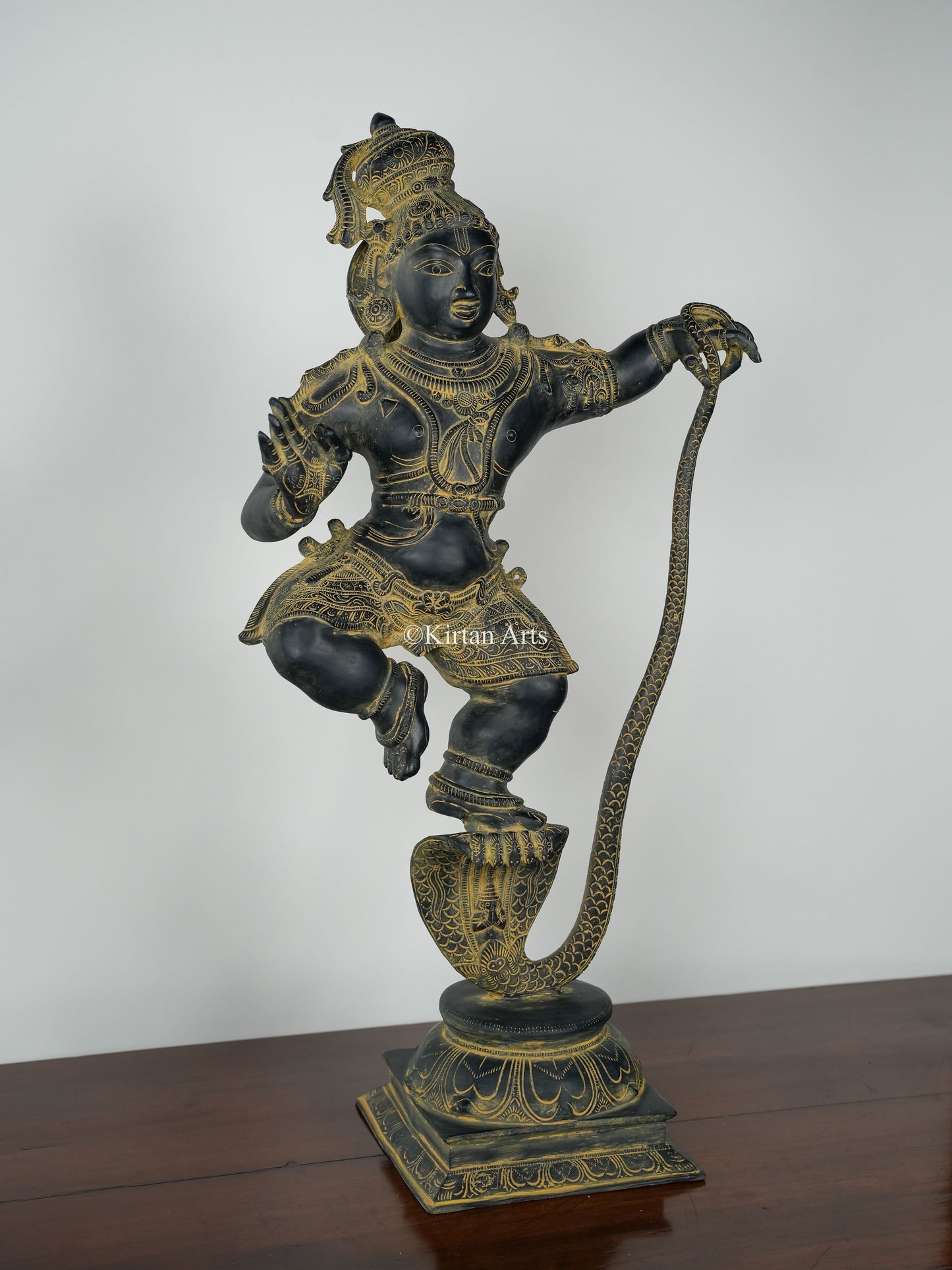 Brass Kaliyamardhanam Krishna Sculpture | 34" | Stone Finish