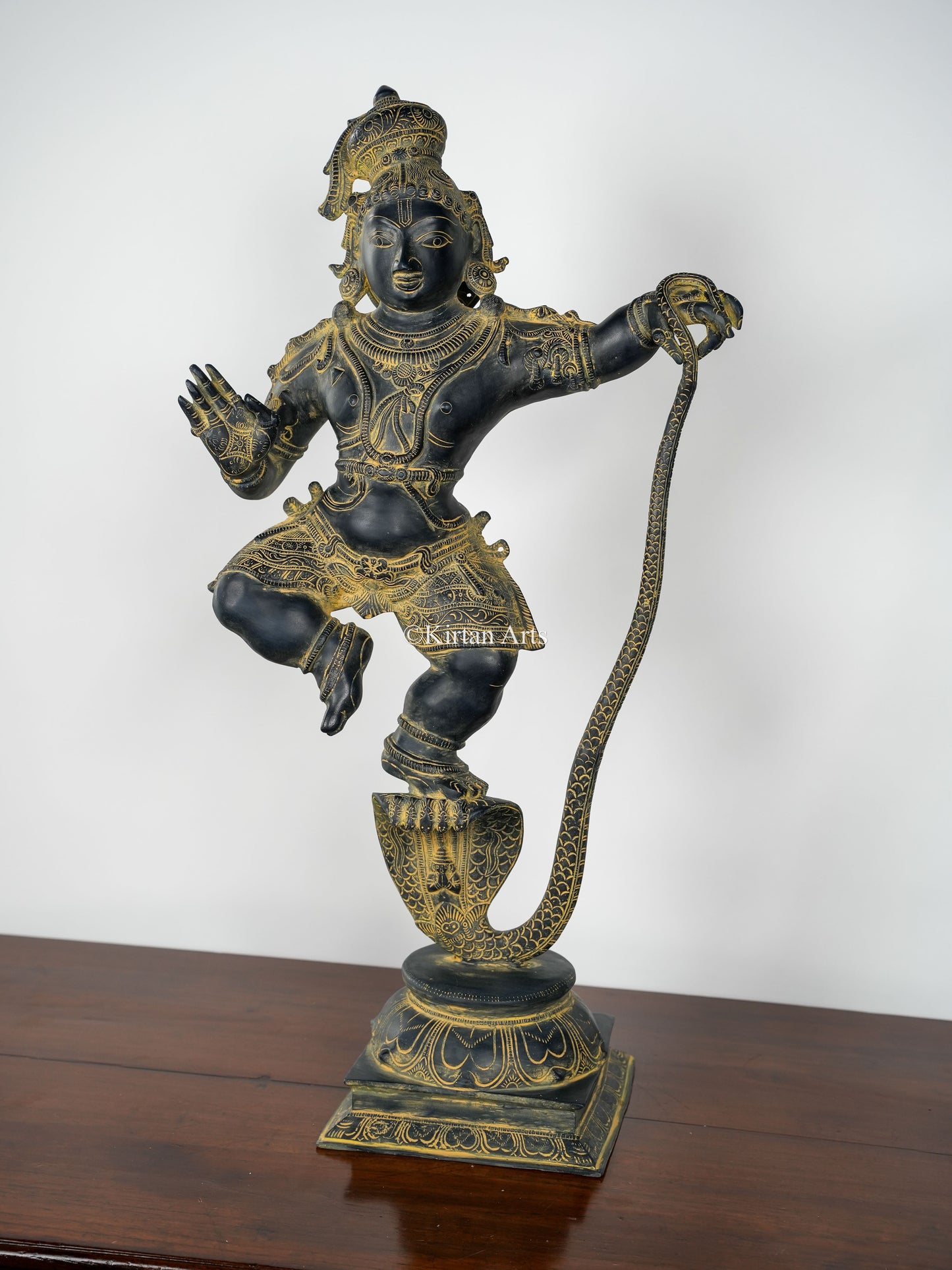 Brass Kaliyamardhanam Krishna Sculpture | 34" | Stone Finish