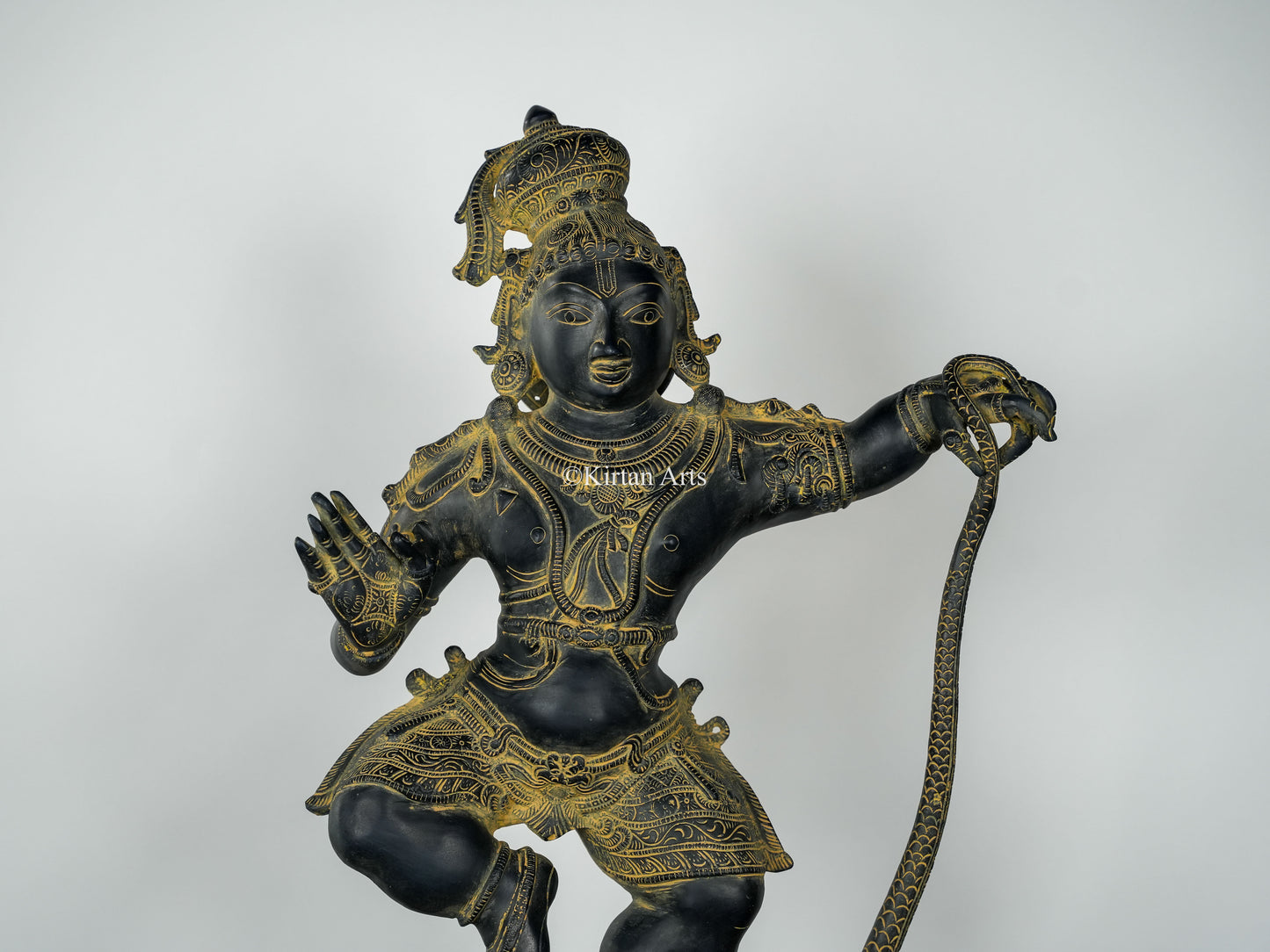 Brass Kaliyamardhanam Krishna Sculpture | 34" | Stone Finish