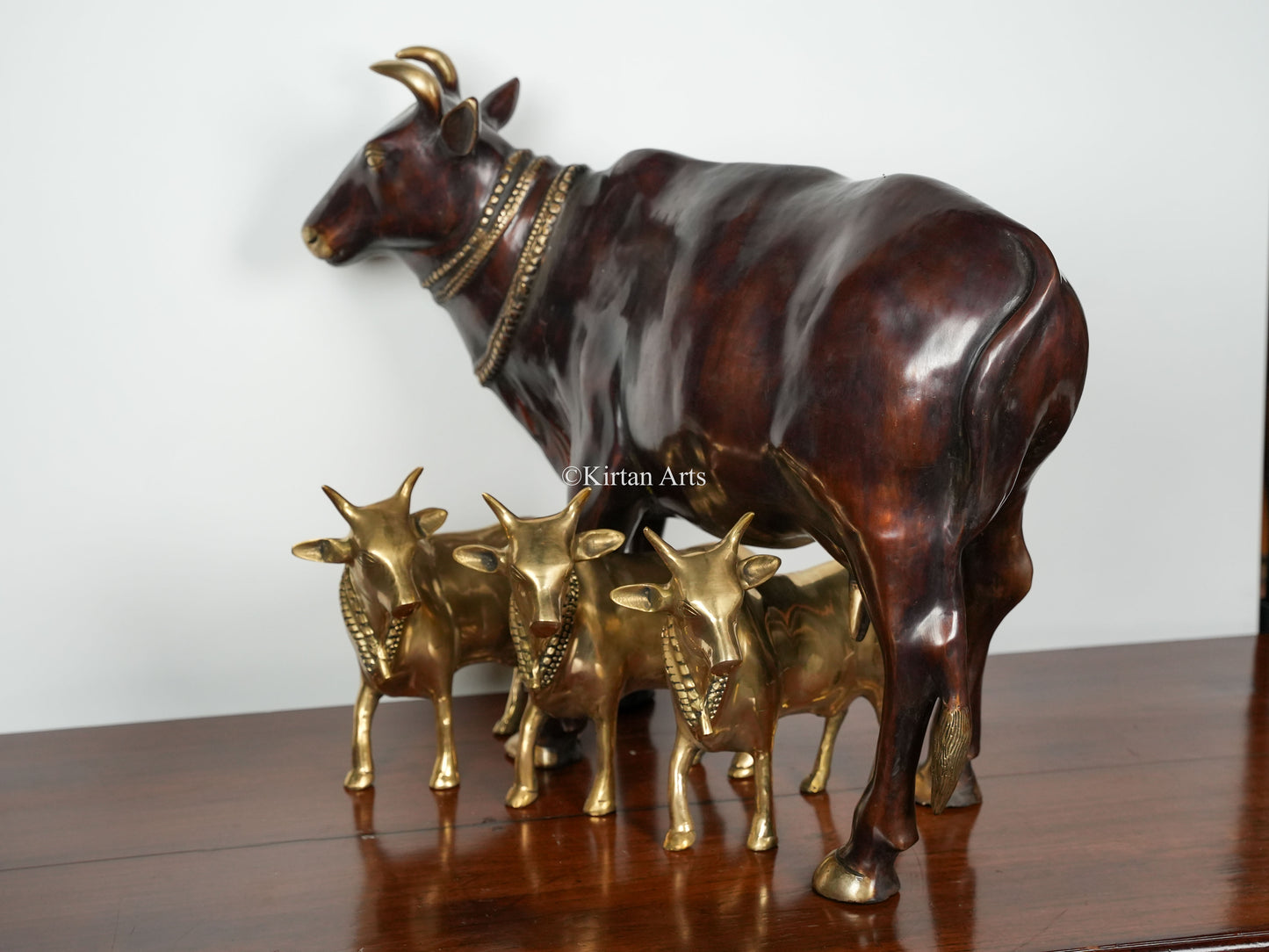 Brass Large Cow (Gomatha) With Three Calves  | Dual Tone Finish | 28"