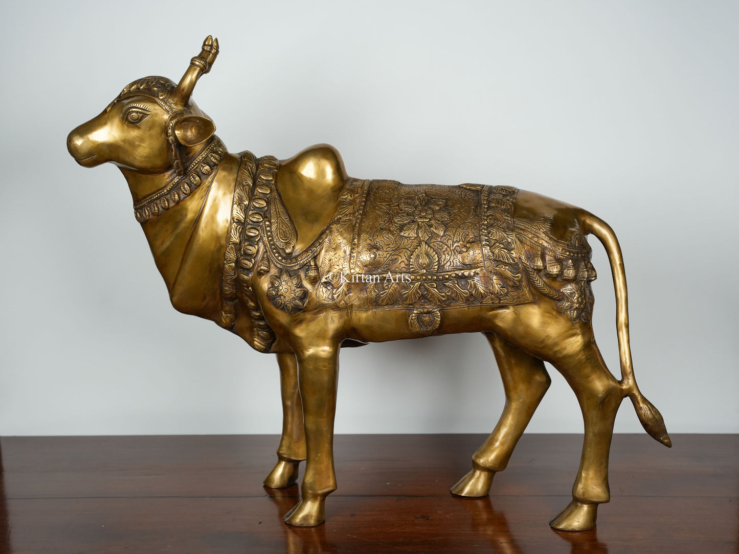 Handcrafted Brass Nandi Standing Sculpture | Large | 36 Inch | Antique Gold Finish