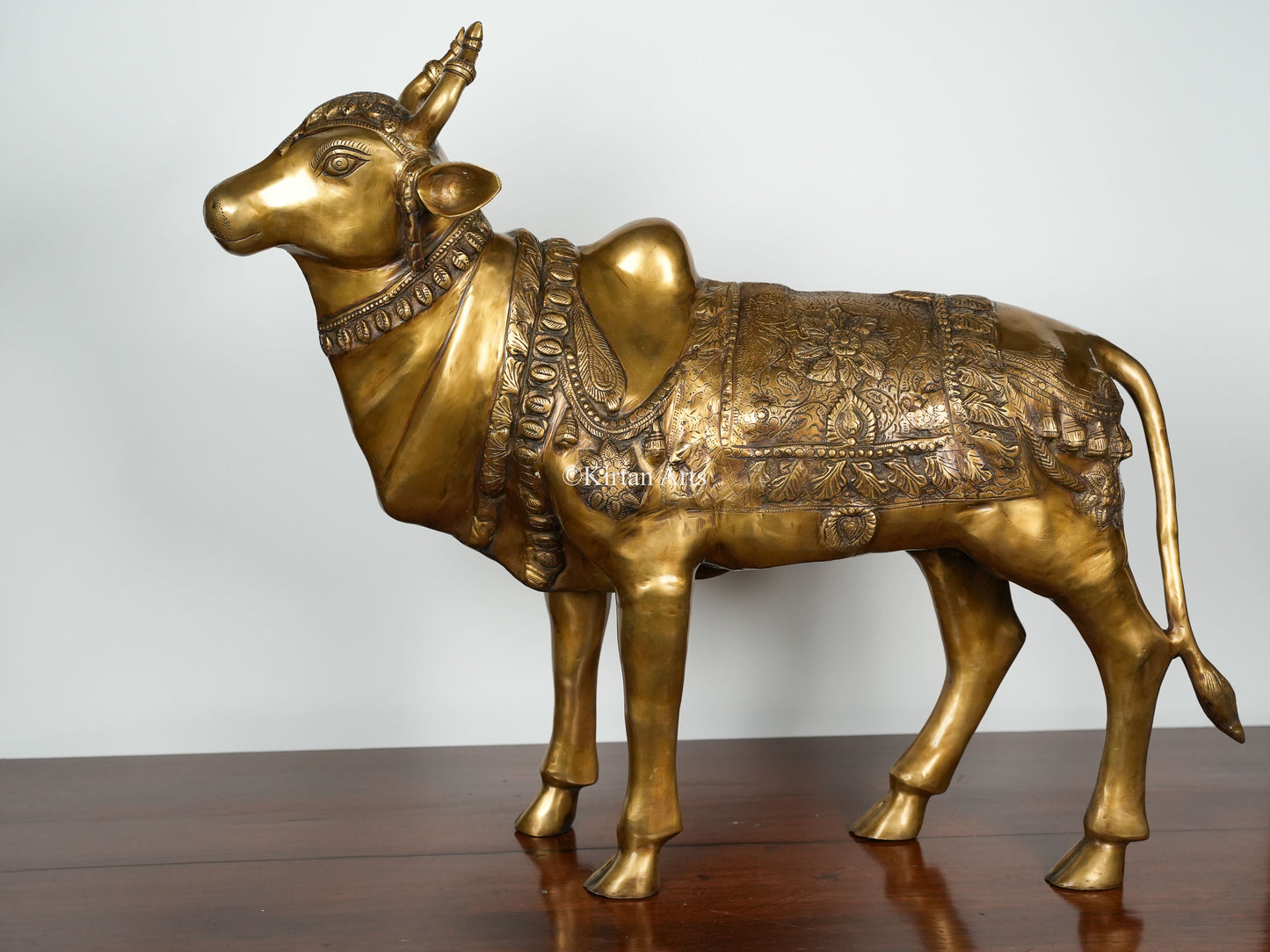 Handcrafted Brass Nandi Standing Sculpture | Large | 36 Inch | Antique Gold Finish