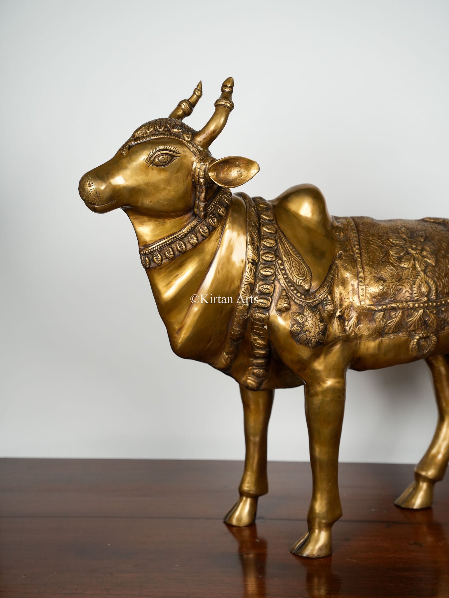 Handcrafted Brass Nandi Standing Sculpture | Large | 36 Inch | Antique Gold Finish