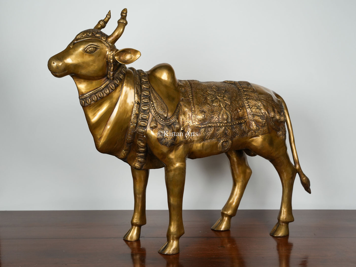 Handcrafted Brass Nandi Standing Sculpture | Large | 36 Inch | Antique Gold Finish