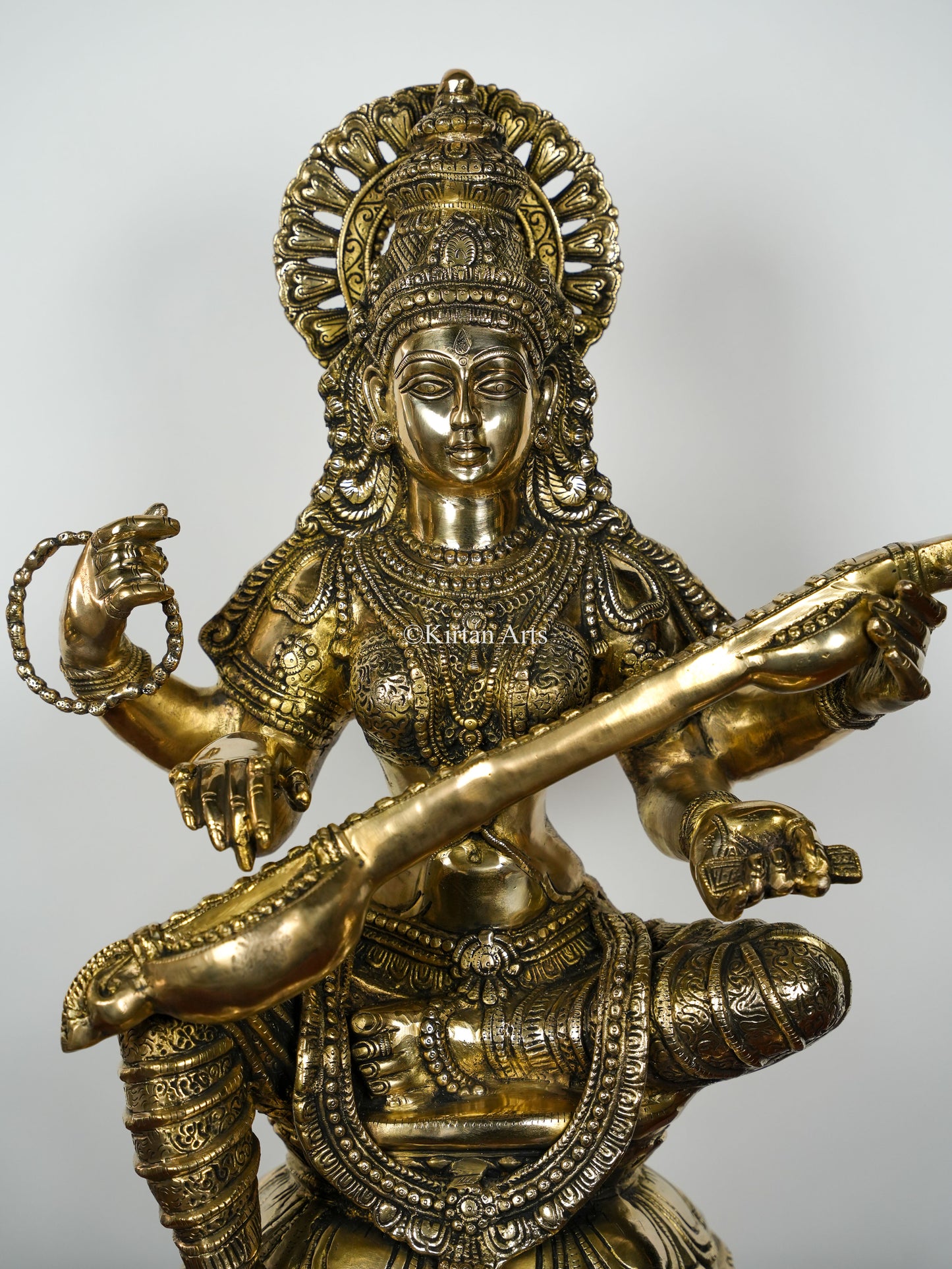 Brass Saraswati Devi | Fine Carved | 30"