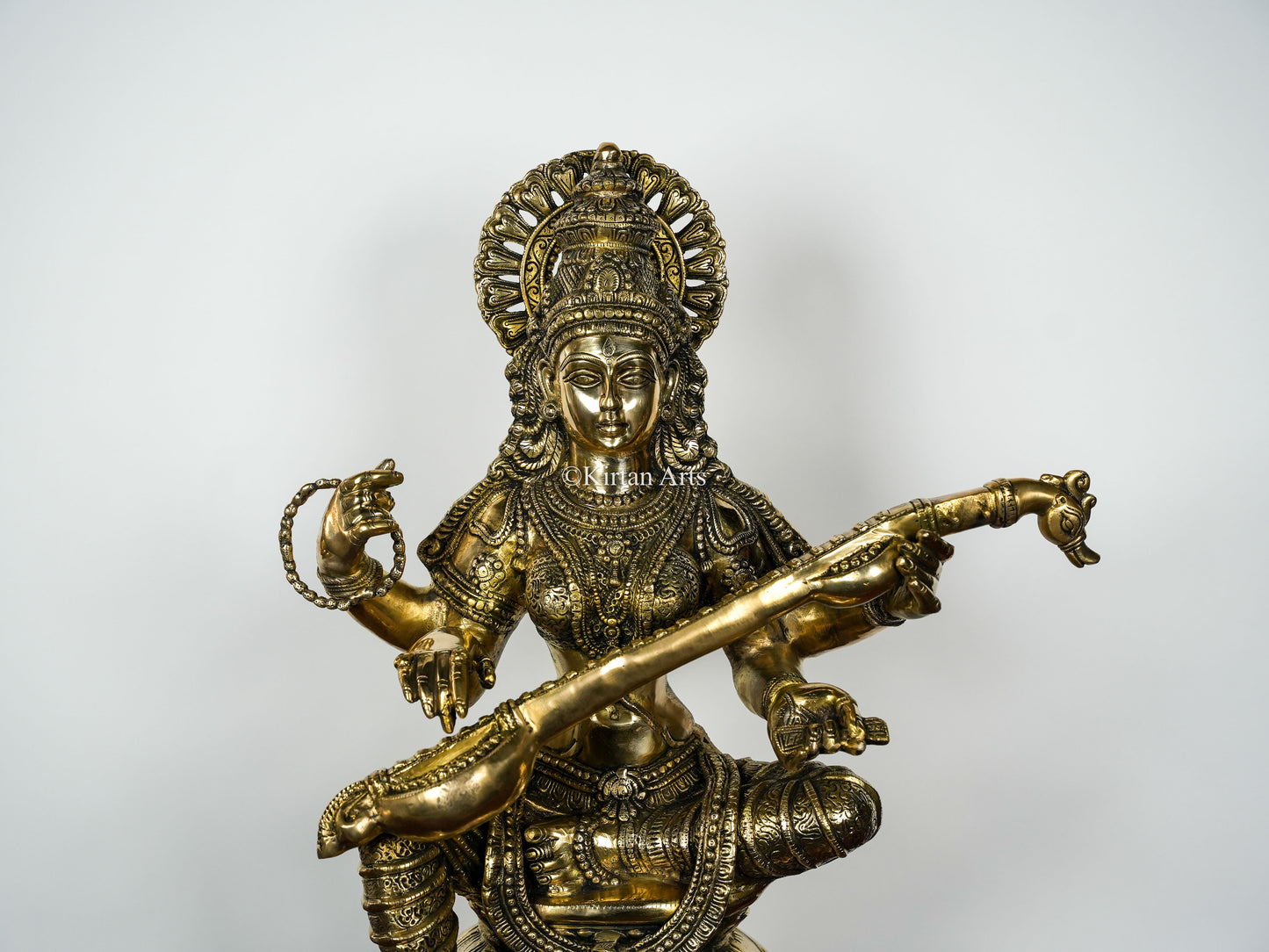 Brass Saraswati Devi | Fine Carved | 30"