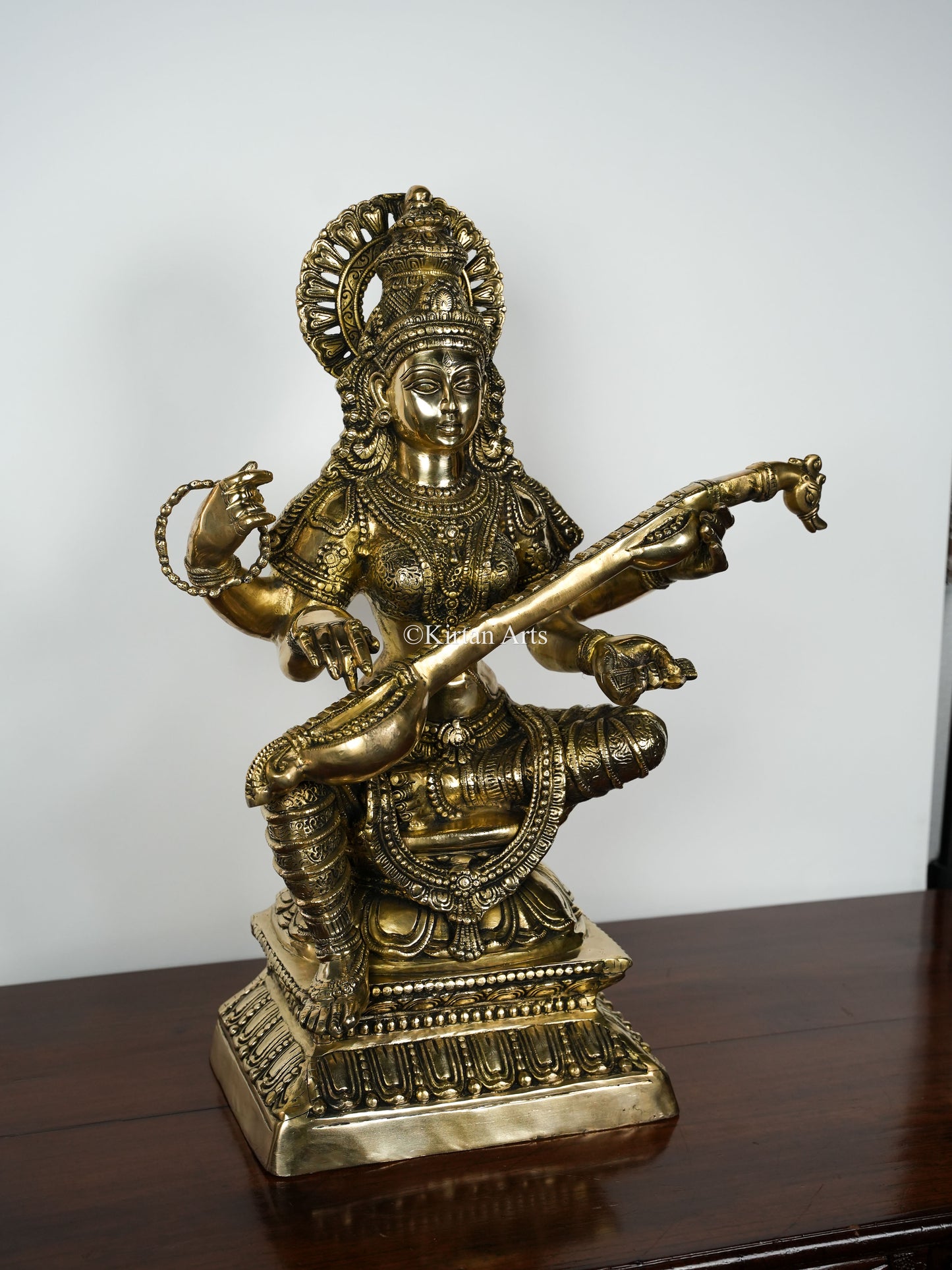 Brass Saraswati Devi | Fine Carved | 30"