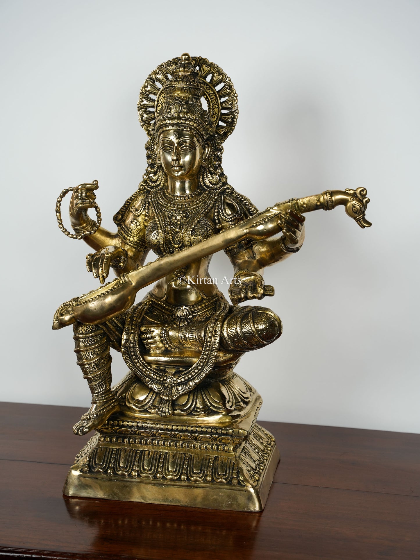 Brass Saraswati Devi | Fine Carved | 30"