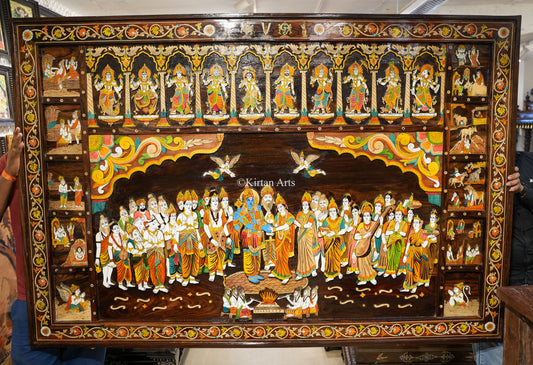 Srinivasa Kalyanam Rosewood Panel with Dasavatar | 6x4 ft | 3D Embossed