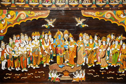 Srinivasa Kalyanam Rosewood Panel with Dasavatar | 6x4 ft | 3D Embossed