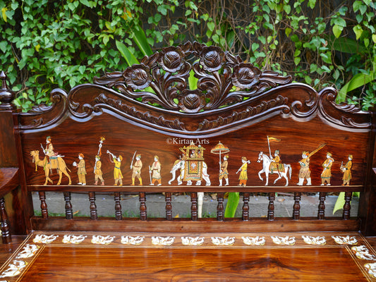 Rosewood Swing/Jhula/ Oonjal w Backrest | 5x2 ft | Dussehra Inlay