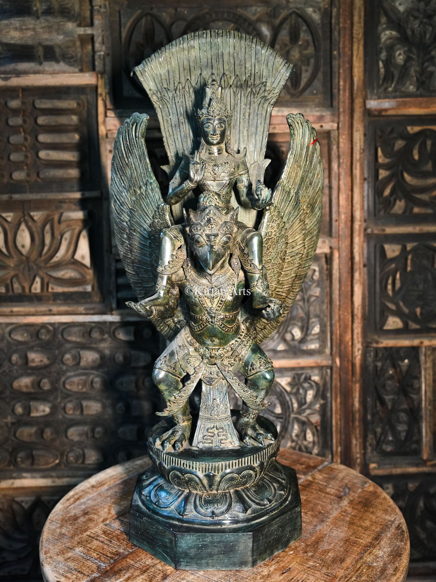 Lord Vishnu on Garuda Bronze Sculpture | Balinese | 40”