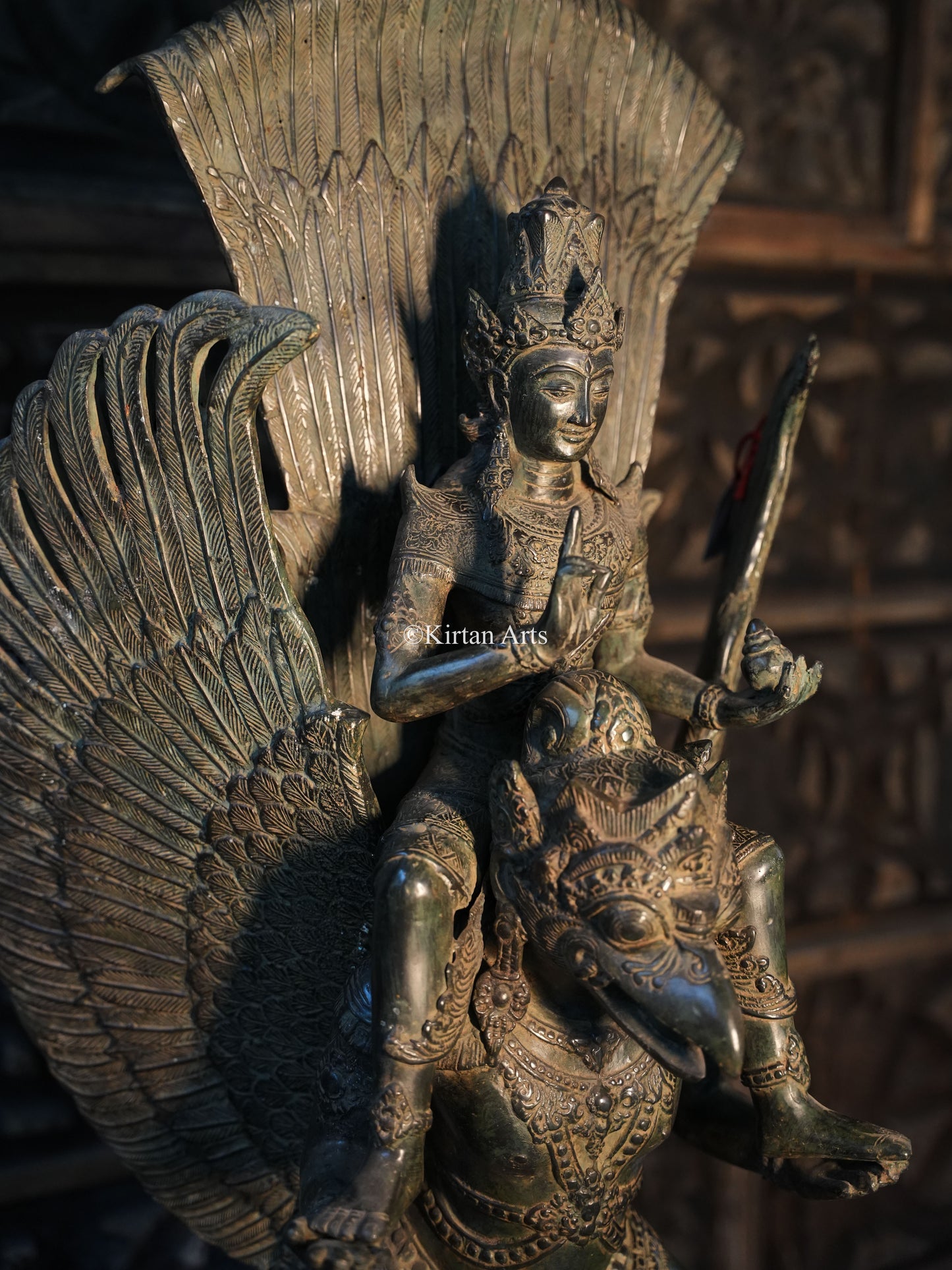 Lord Vishnu on Garuda Bronze Sculpture | Balinese | 40”