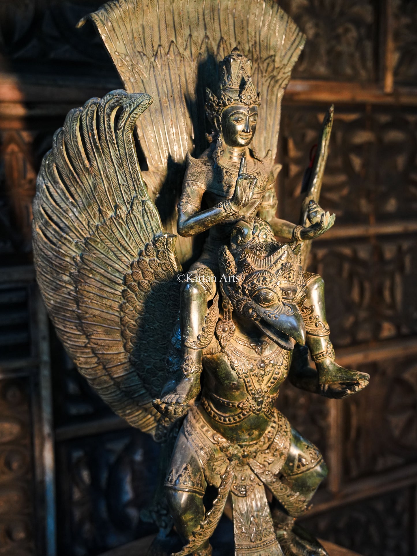 Lord Vishnu on Garuda Bronze Sculpture | Balinese | 40”