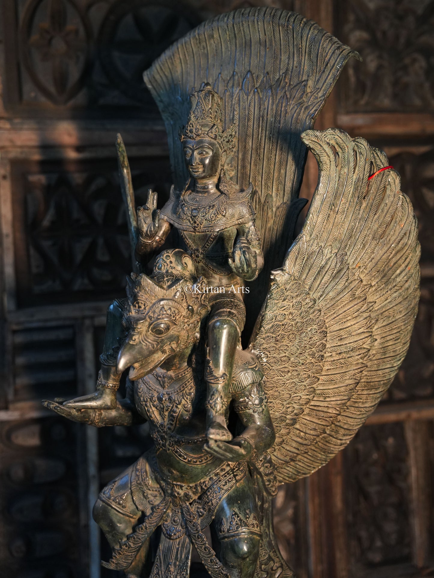 Lord Vishnu on Garuda Bronze Sculpture | Balinese | 40”