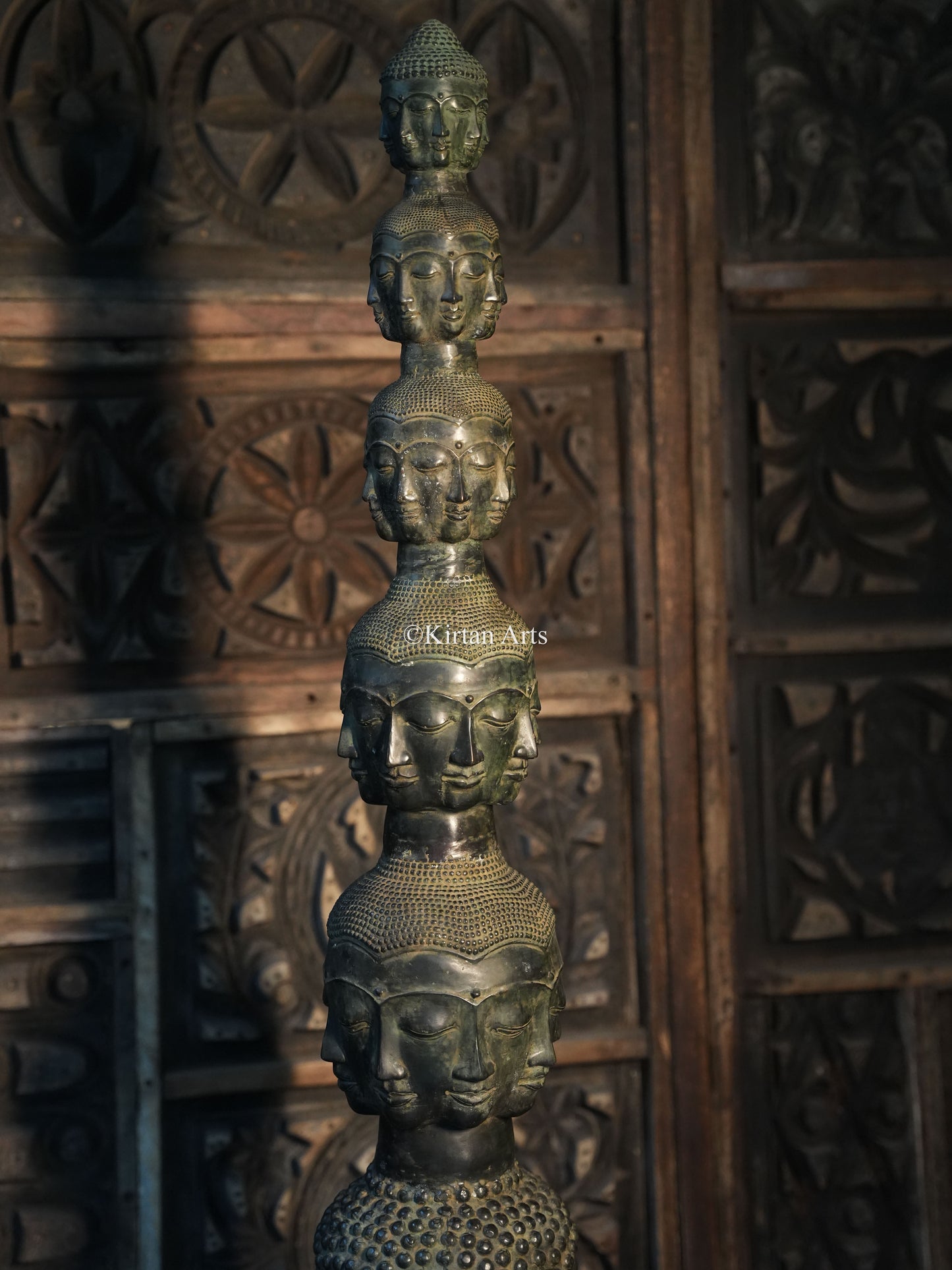 Buddha Head Tower Sculpture | Indonesian Bronze | 62" |