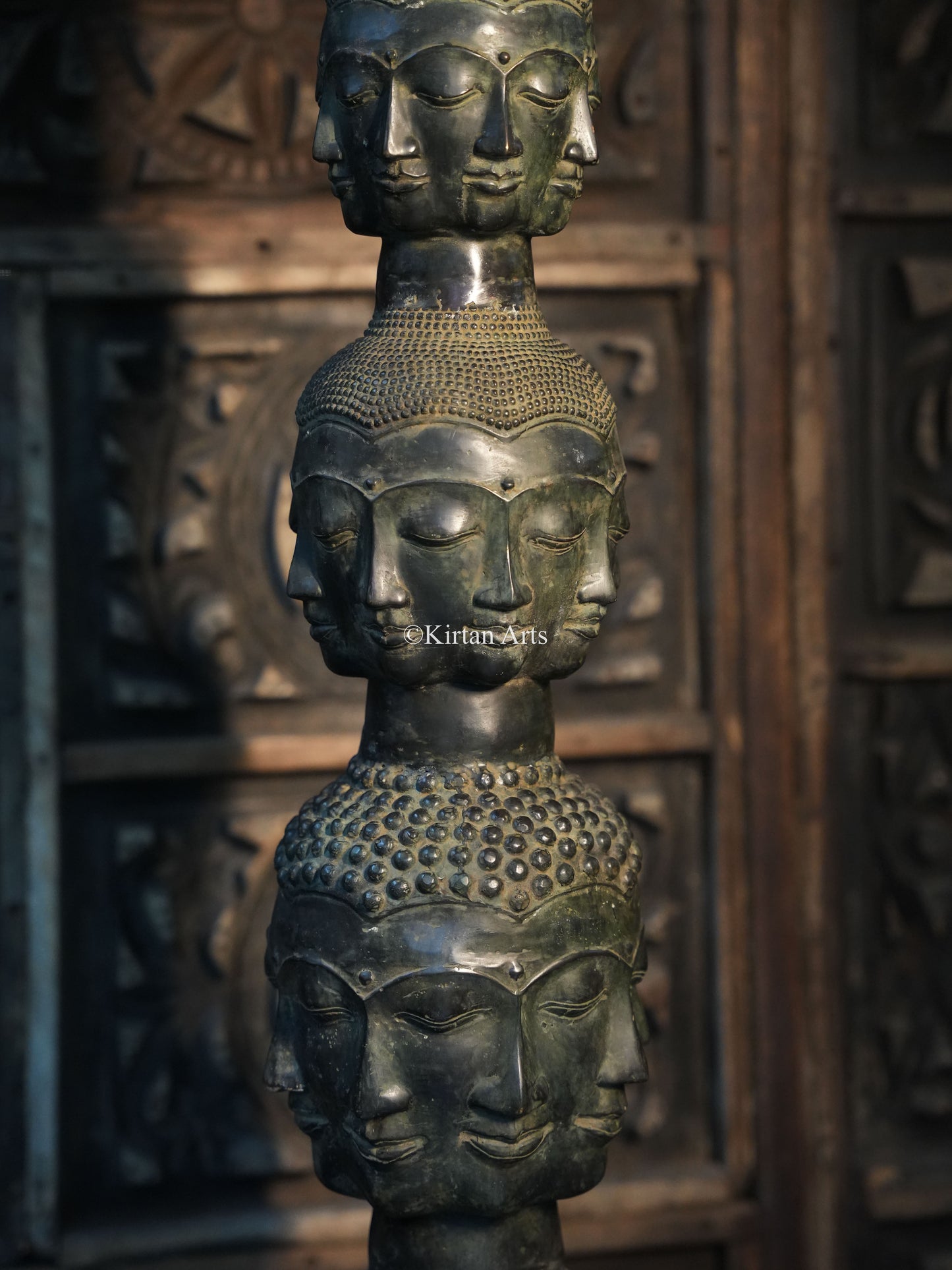 Buddha Head Tower Sculpture | Indonesian Bronze | 62" |