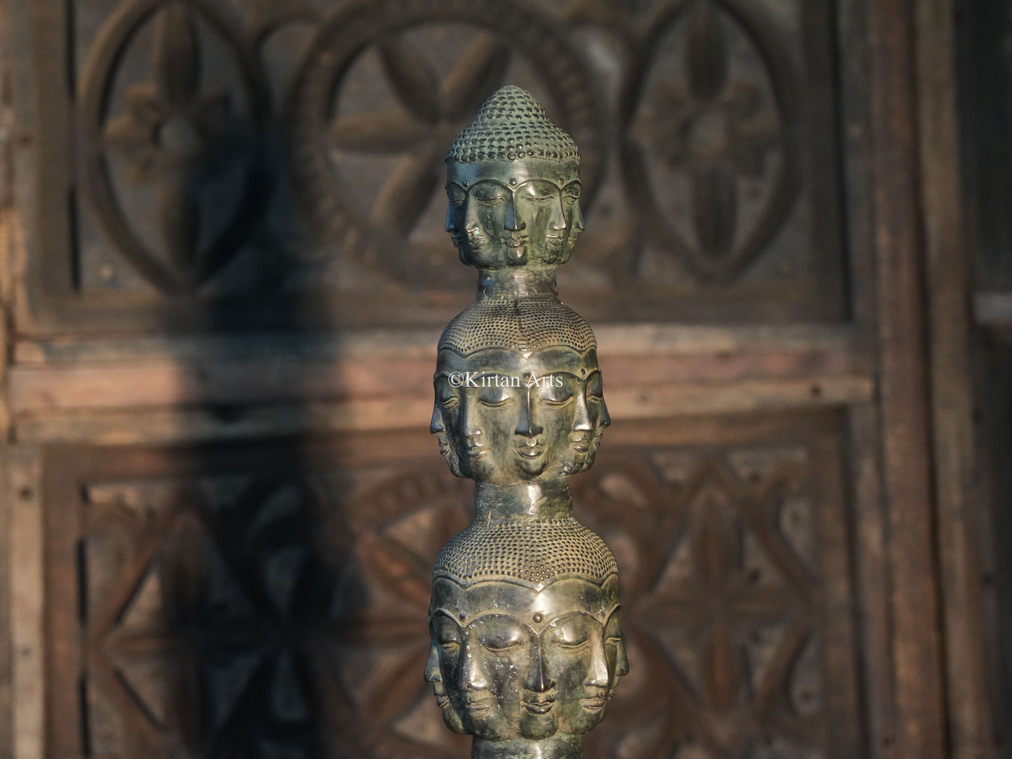 Buddha Head Tower Sculpture | Indonesian Bronze | 62" |