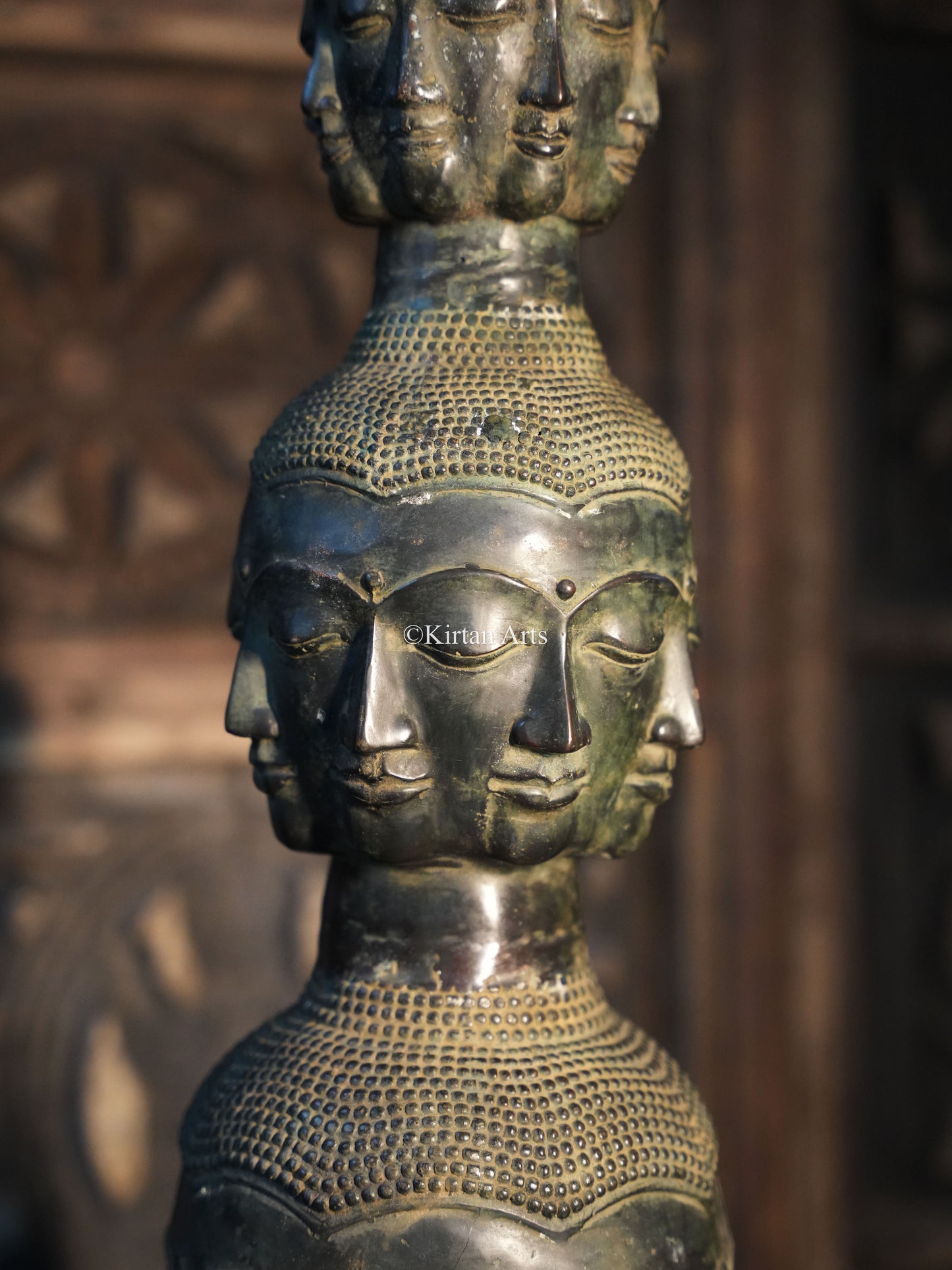 Buddha Head Tower Sculpture | Indonesian Bronze | 62" |