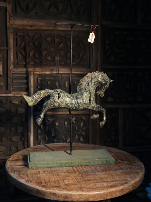 Bronze Swinging Horse Sculpture | Wooden Base | 29"