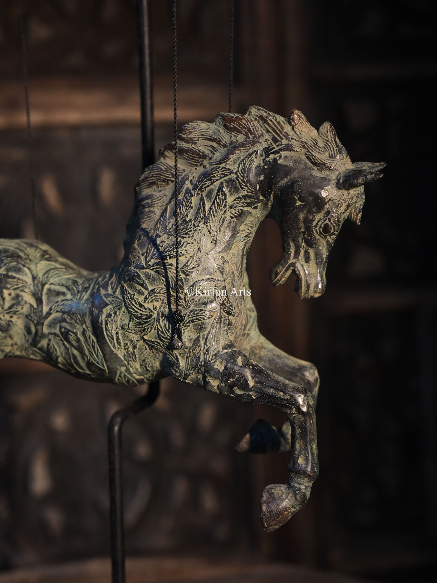 Bronze Swinging Horse Sculpture | Wooden Base | 29"