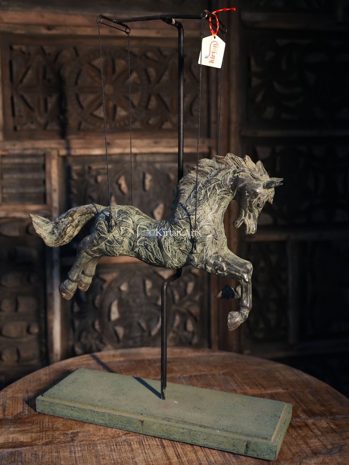 Bronze Swinging Horse Sculpture | Wooden Base | 29"