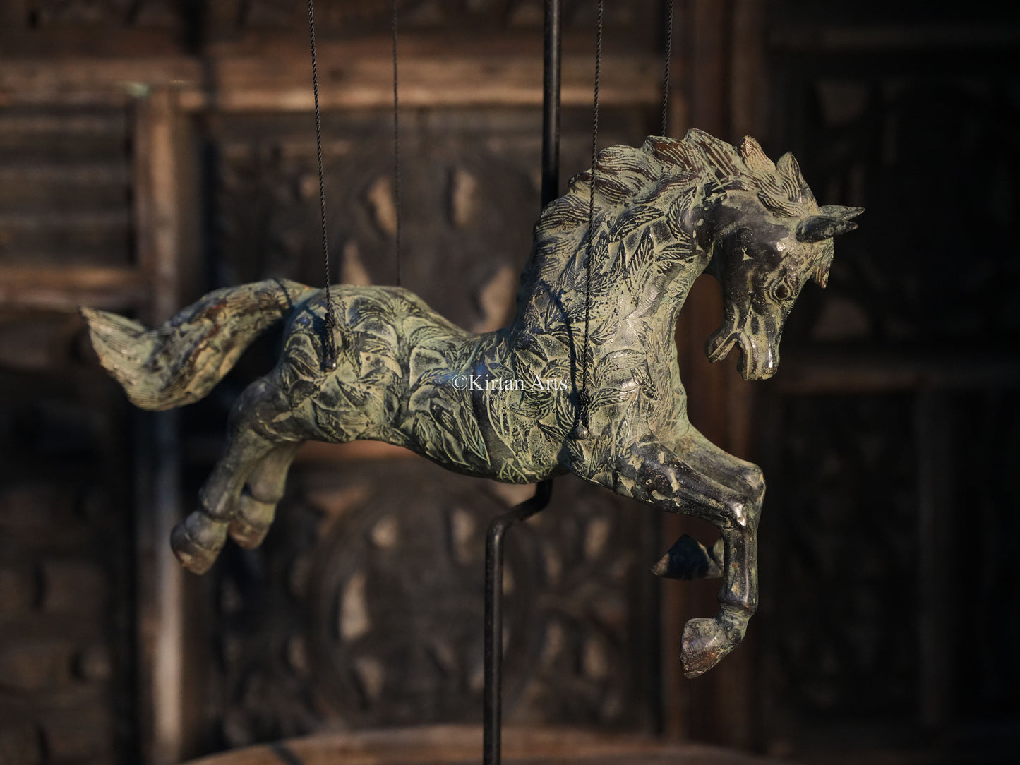 Bronze Swinging Horse Sculpture | Wooden Base | 29"