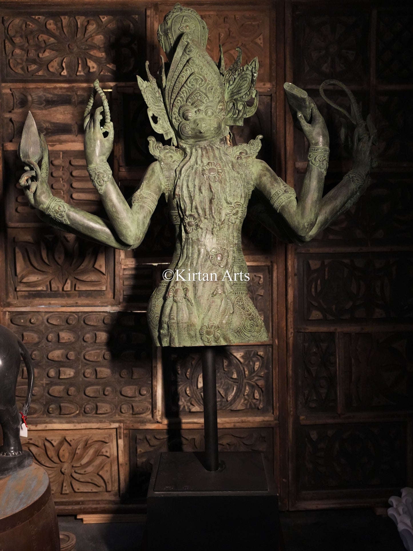 67" Large Goddess Parvati Sculpture | Indonesian Bronze | Wooden Base | 8 Hands