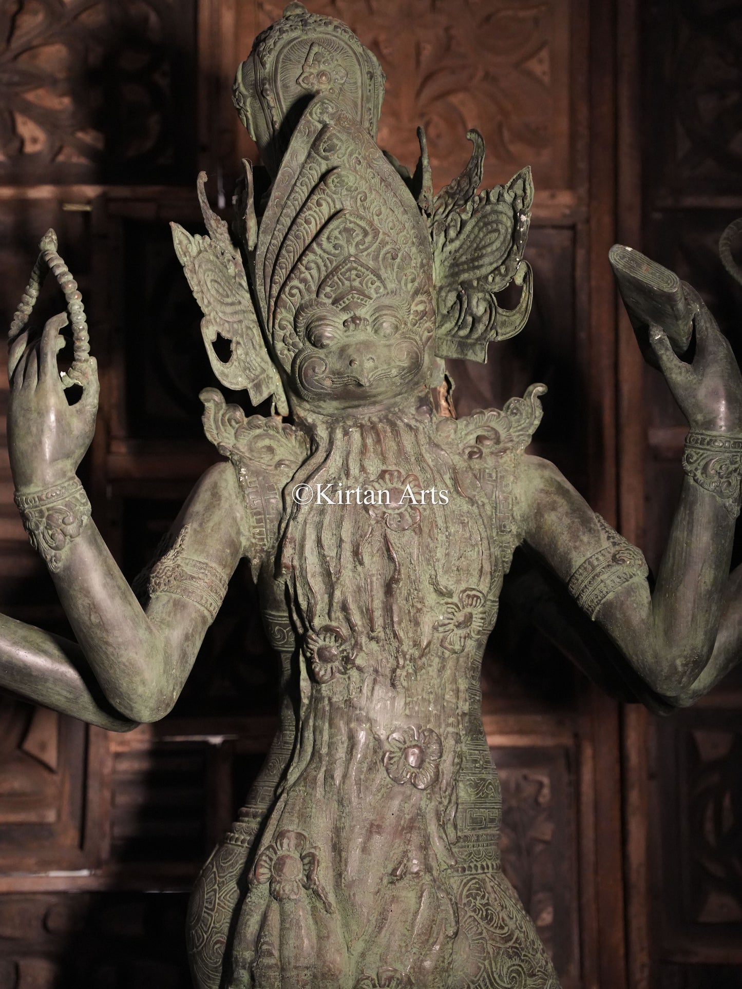 67" Large Goddess Parvati Sculpture | Indonesian Bronze | Wooden Base | 8 Hands