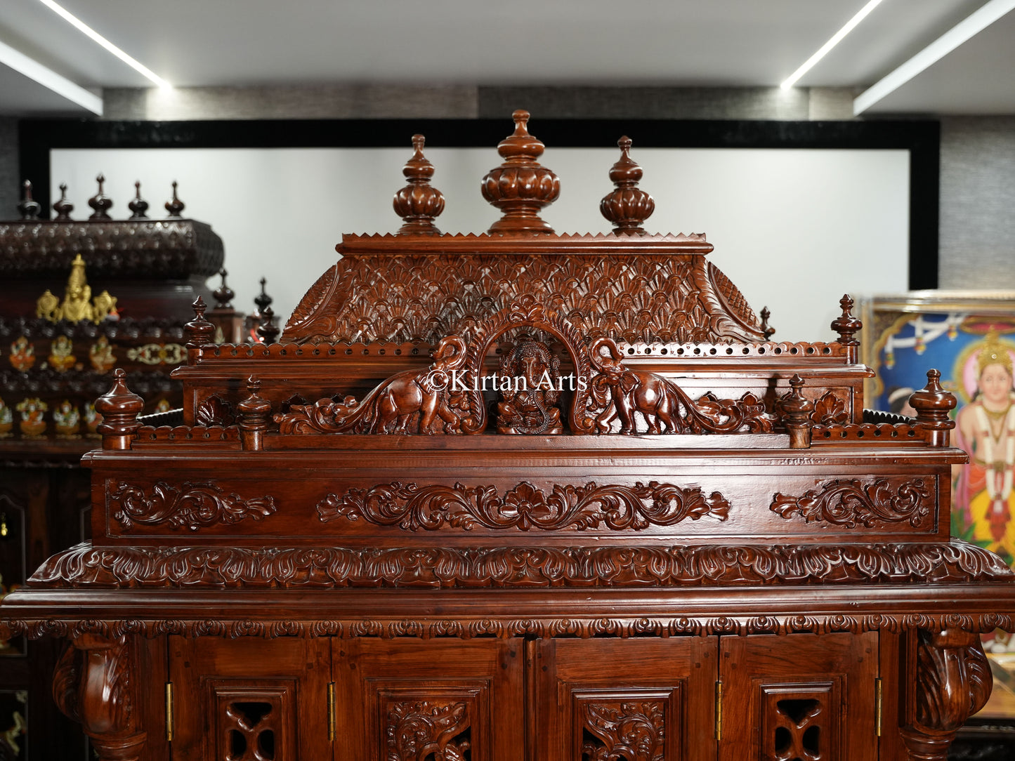 Teakwood Carved Puja Mandir | Doors and Storage | 7x4x2 ft