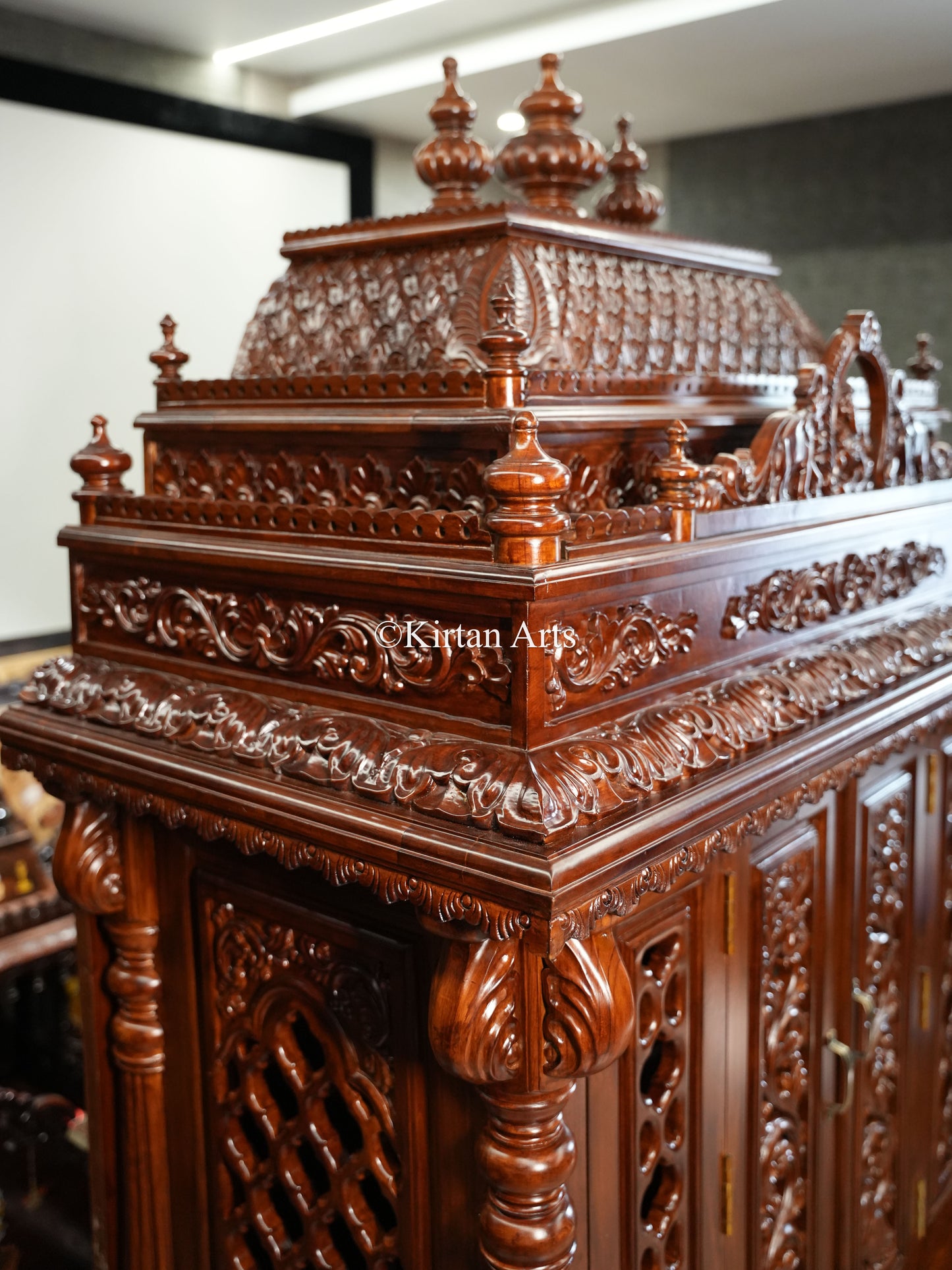 Teakwood Carved Puja Mandir | Doors and Storage | 7x4x2 ft
