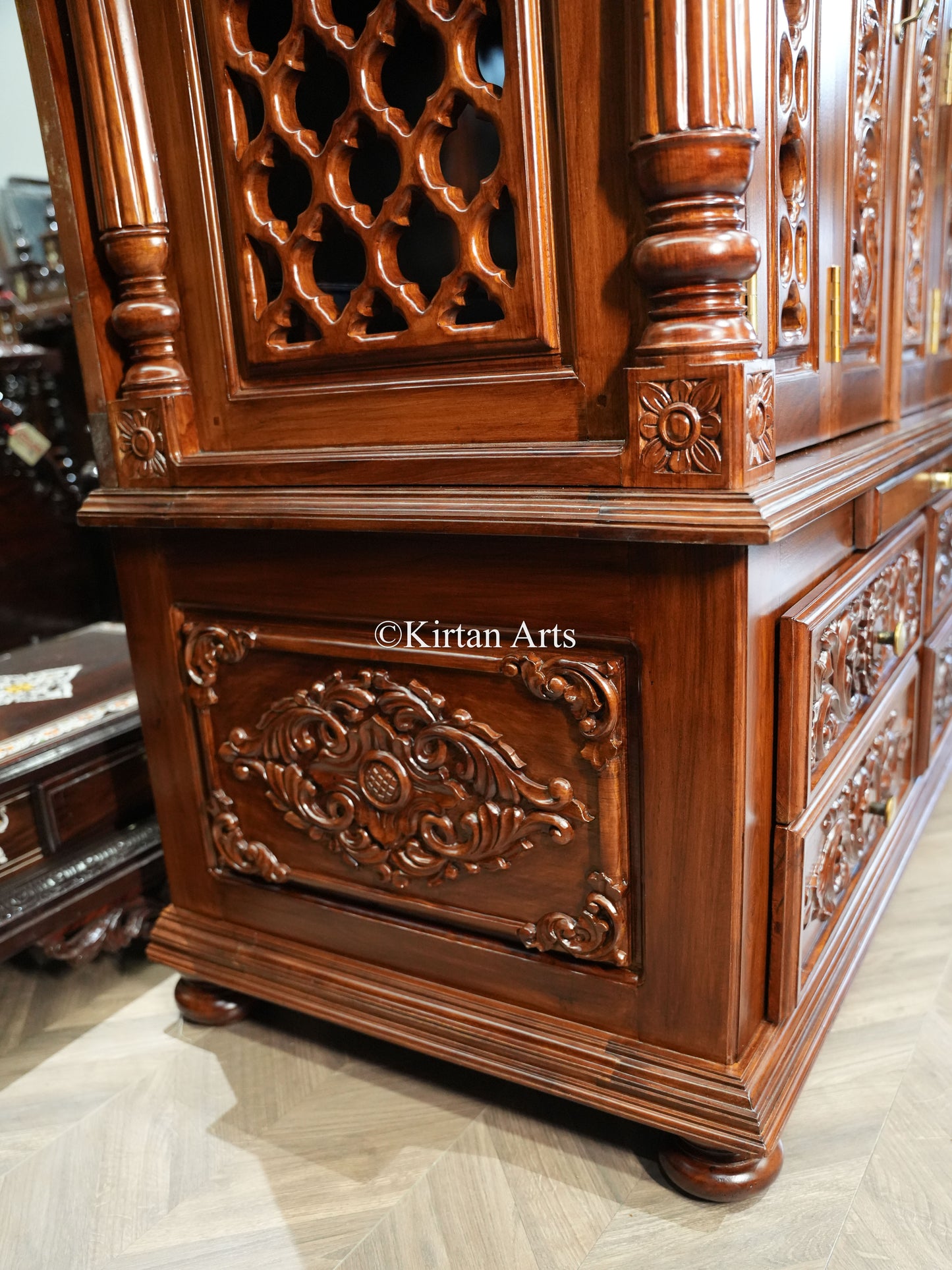 Teakwood Carved Puja Mandir | Doors and Storage | 7x4x2 ft