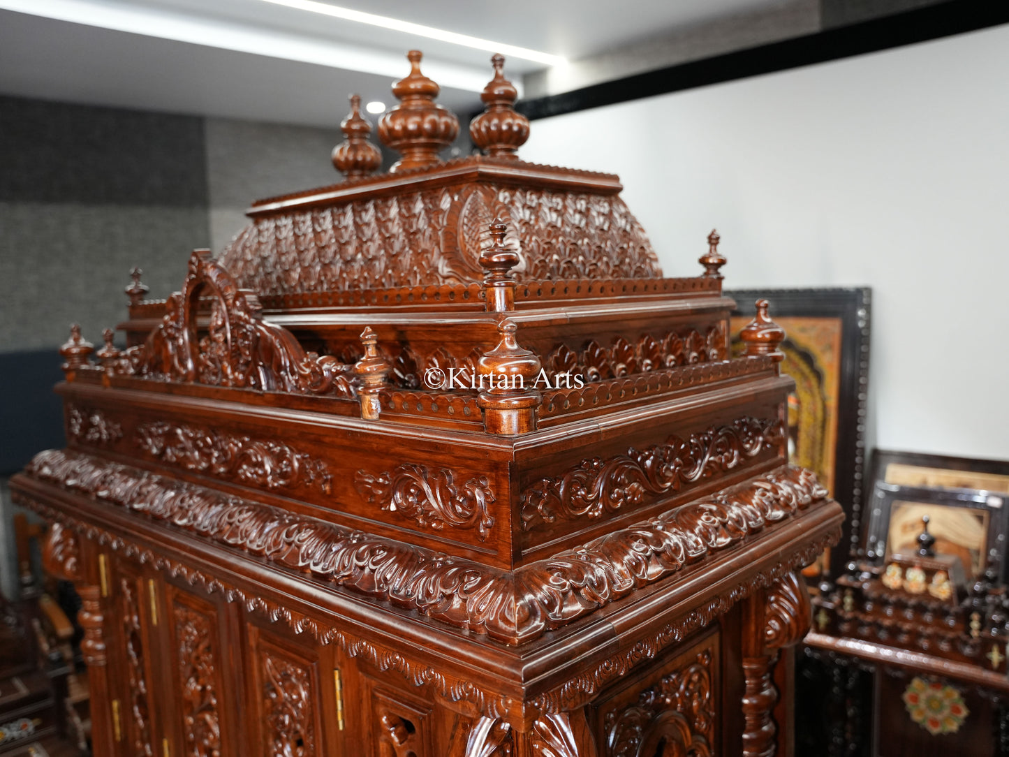 Teakwood Carved Puja Mandir | Doors and Storage | 7x4x2 ft