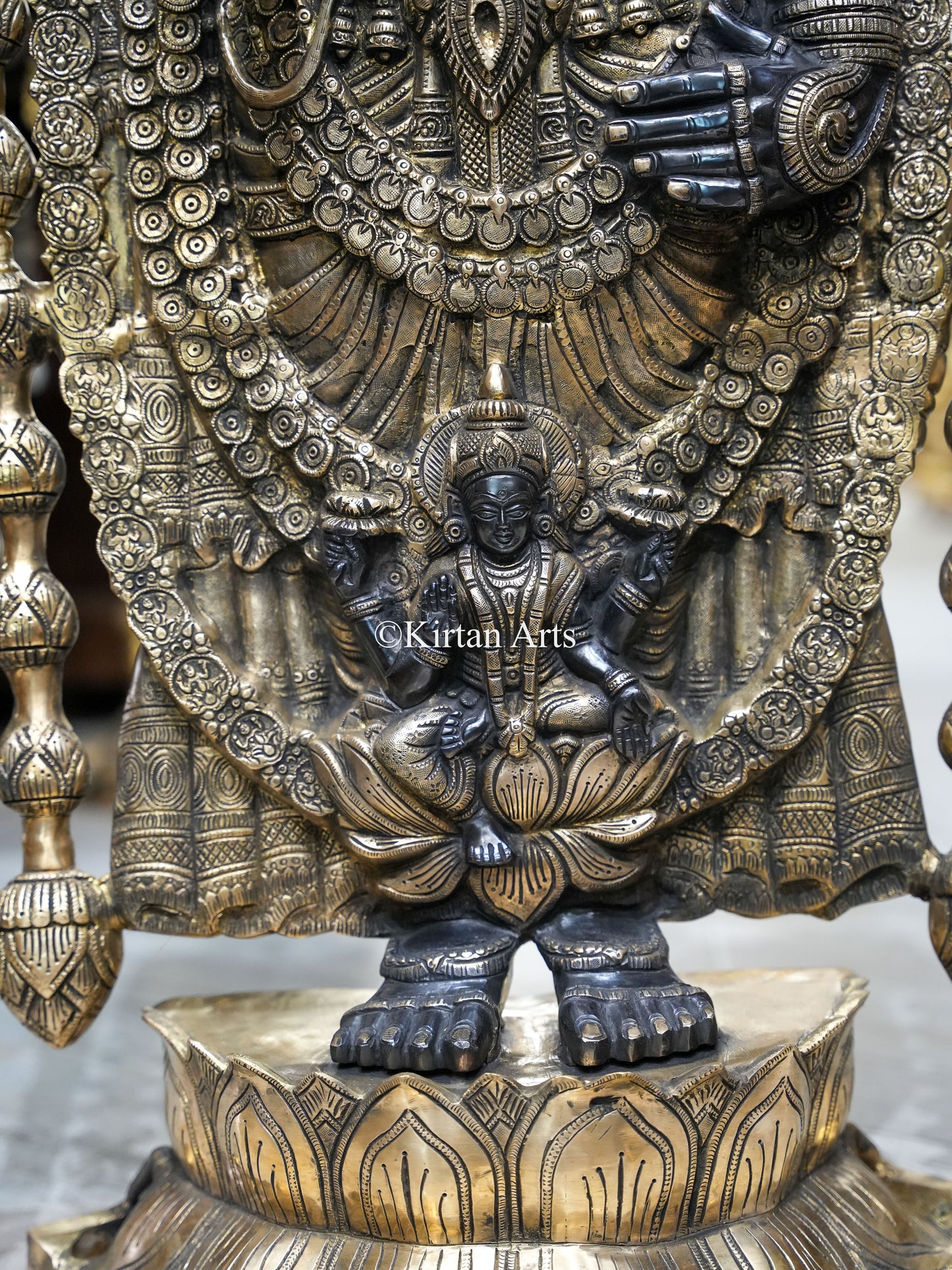 57" Large Brass Lord Tirupati Balaji Idol with Chatra | Black Gold Finish | 56 kg | Venkateswara Swamy (Copy)