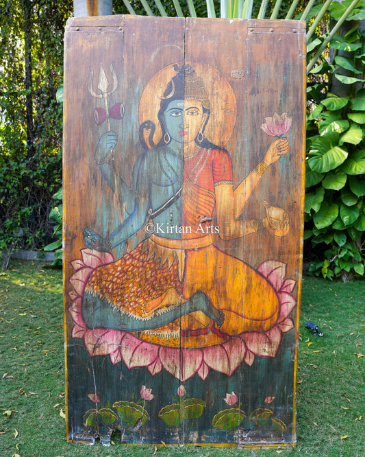 Ardhanareshwar Painting on Antique Wooden Door
