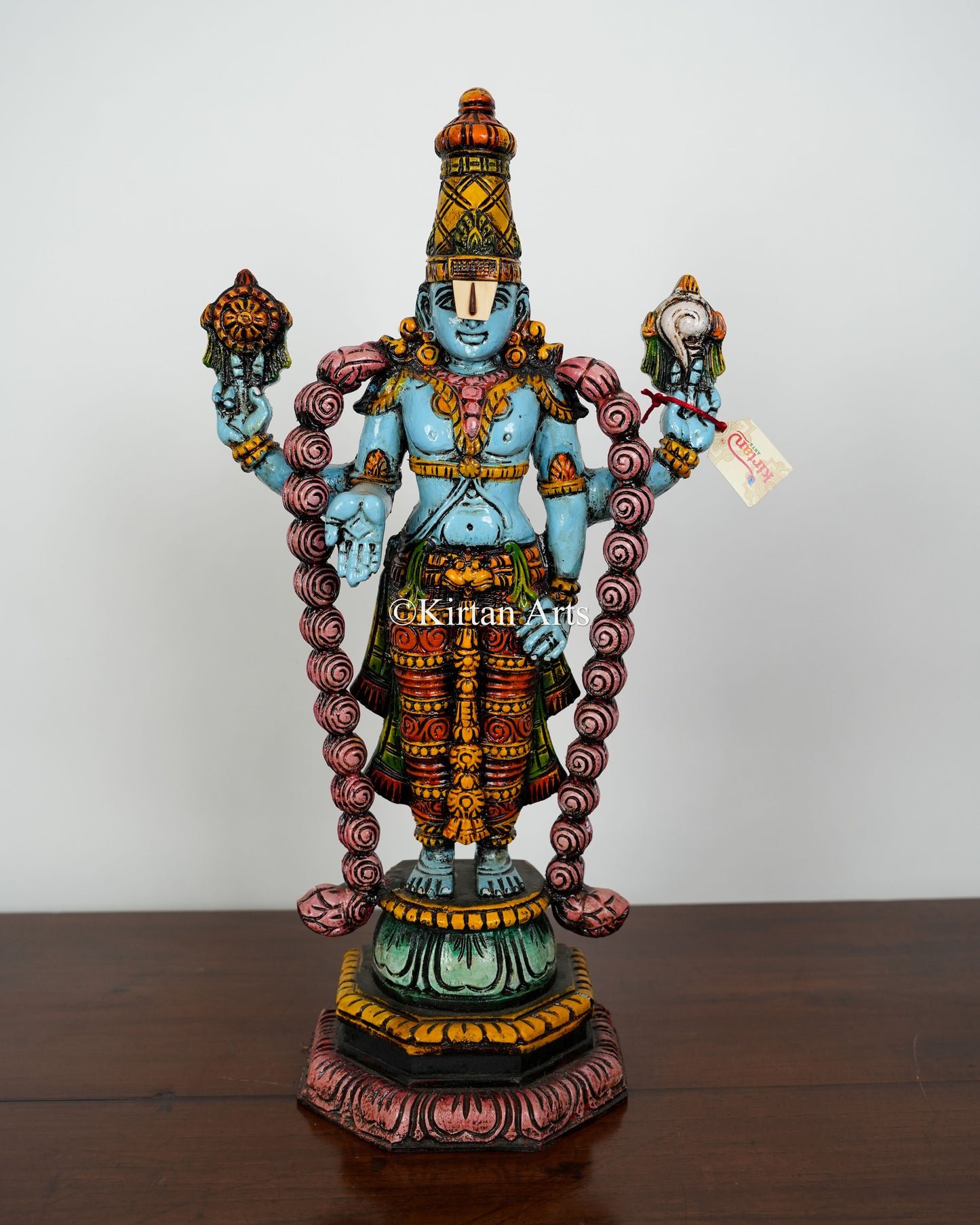 Wood Carved Tirupati Balaji (Kalyana Balaji) Idol | 24" | Distress Finish