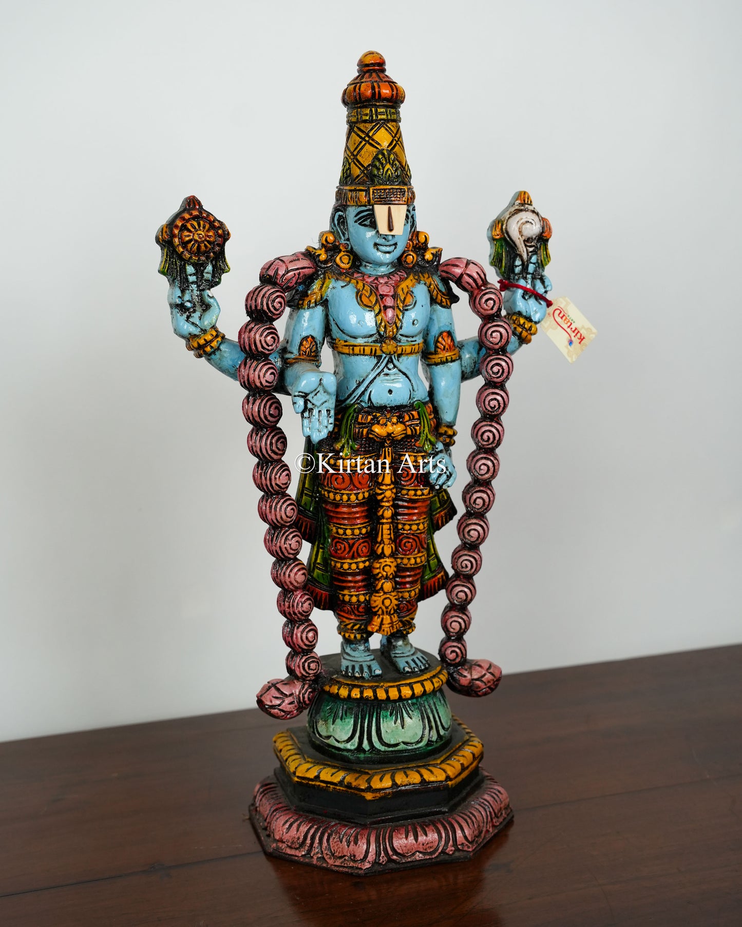 Wood Carved Tirupati Balaji (Kalyana Balaji) Idol | 24" | Distress Finish