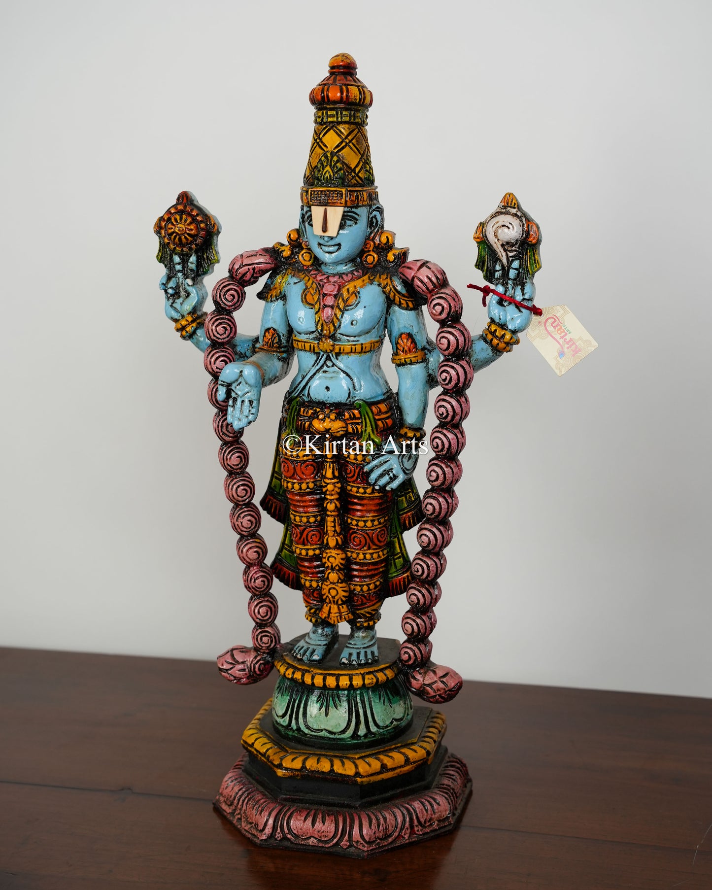 Wood Carved Tirupati Balaji (Kalyana Balaji) Idol | 24" | Distress Finish