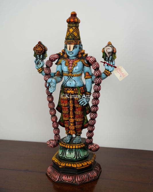 Wood Carved Tirupati Balaji (Kalyana Balaji) Idol | 24" | Distress Finish