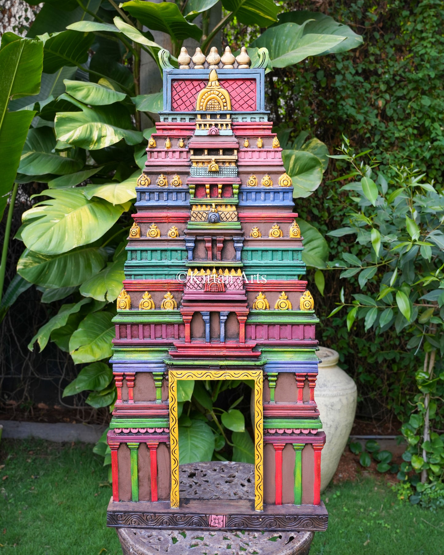 50" Hand-Carved South Indian Temple Gopuram | Water Colours