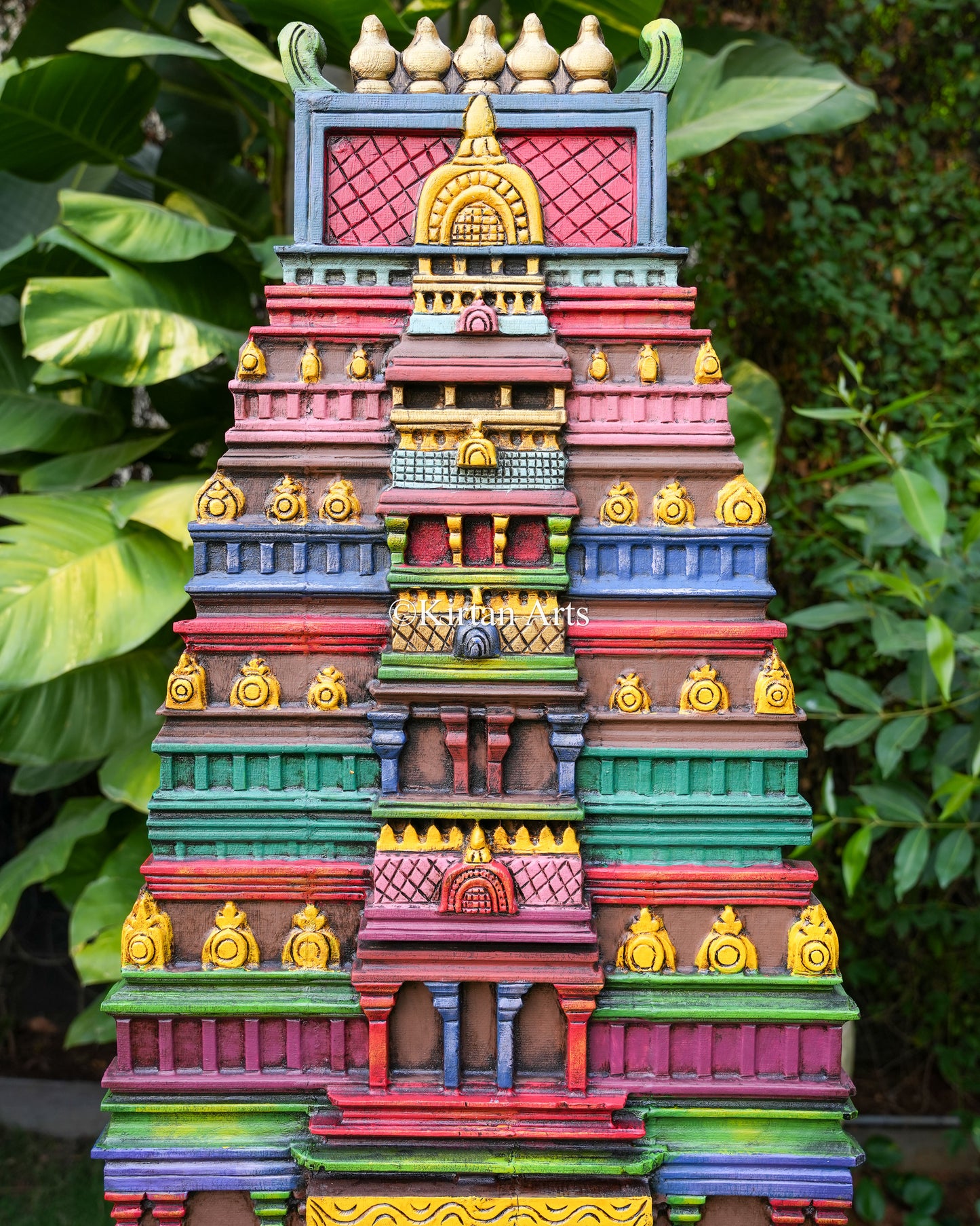 50" Hand-Carved South Indian Temple Gopuram | Water Colours