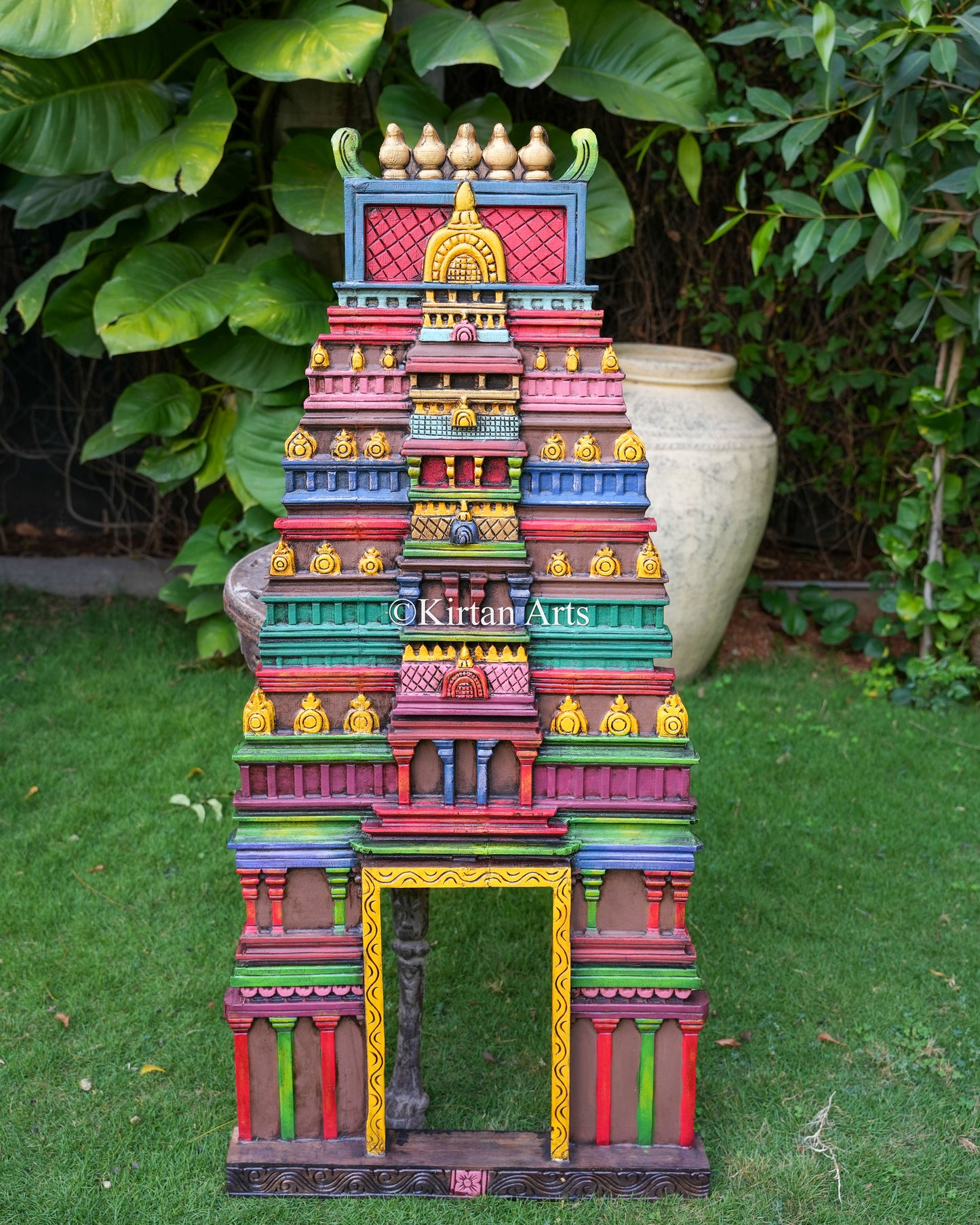 50" Hand-Carved South Indian Temple Gopuram | Water Colours