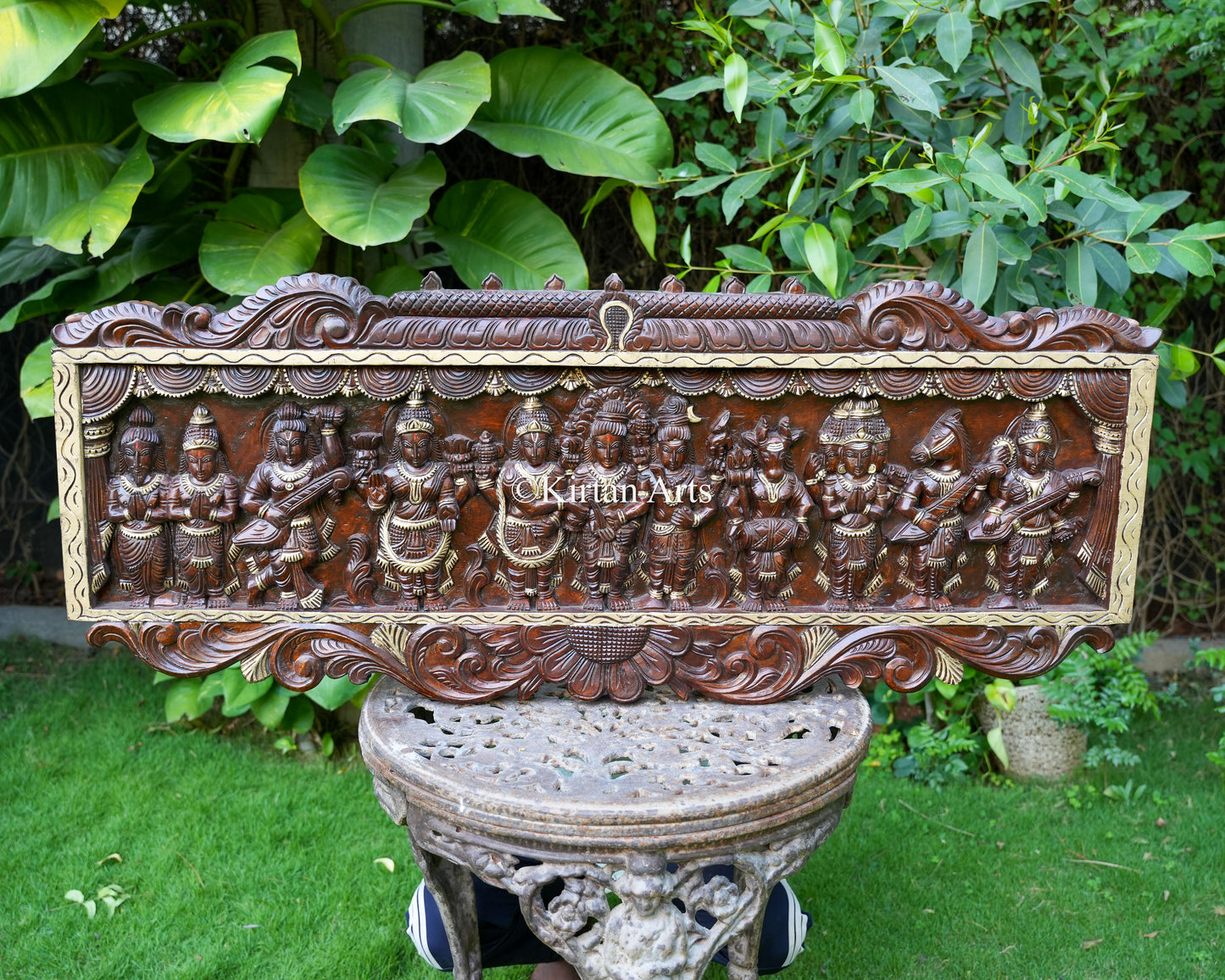 48" Hand-Carved Wooden Meenakshi Kalyanam Wall Panel