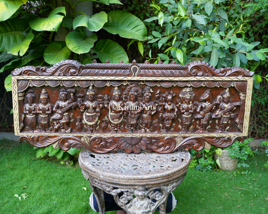Hand-Carved Wooden Meenakshi Kalyanam Wall Panel | 48"