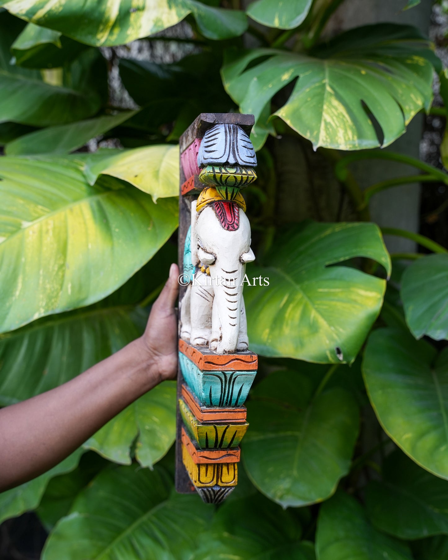 18" Hand-Carved Wooden Elephant Wall Bracket | Watercolors