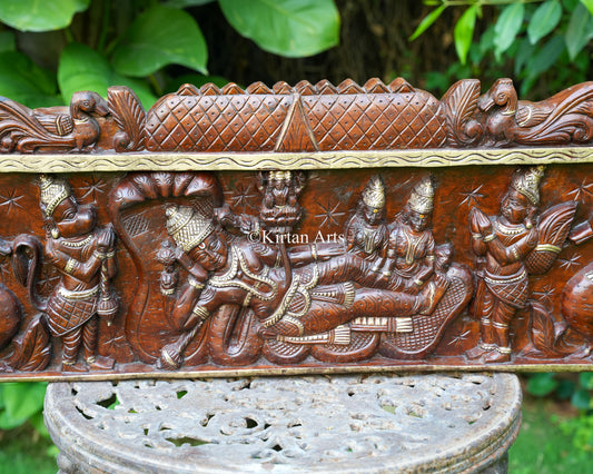 Hand-Carved Ananthashayana Wooden Wall Panel | 48"