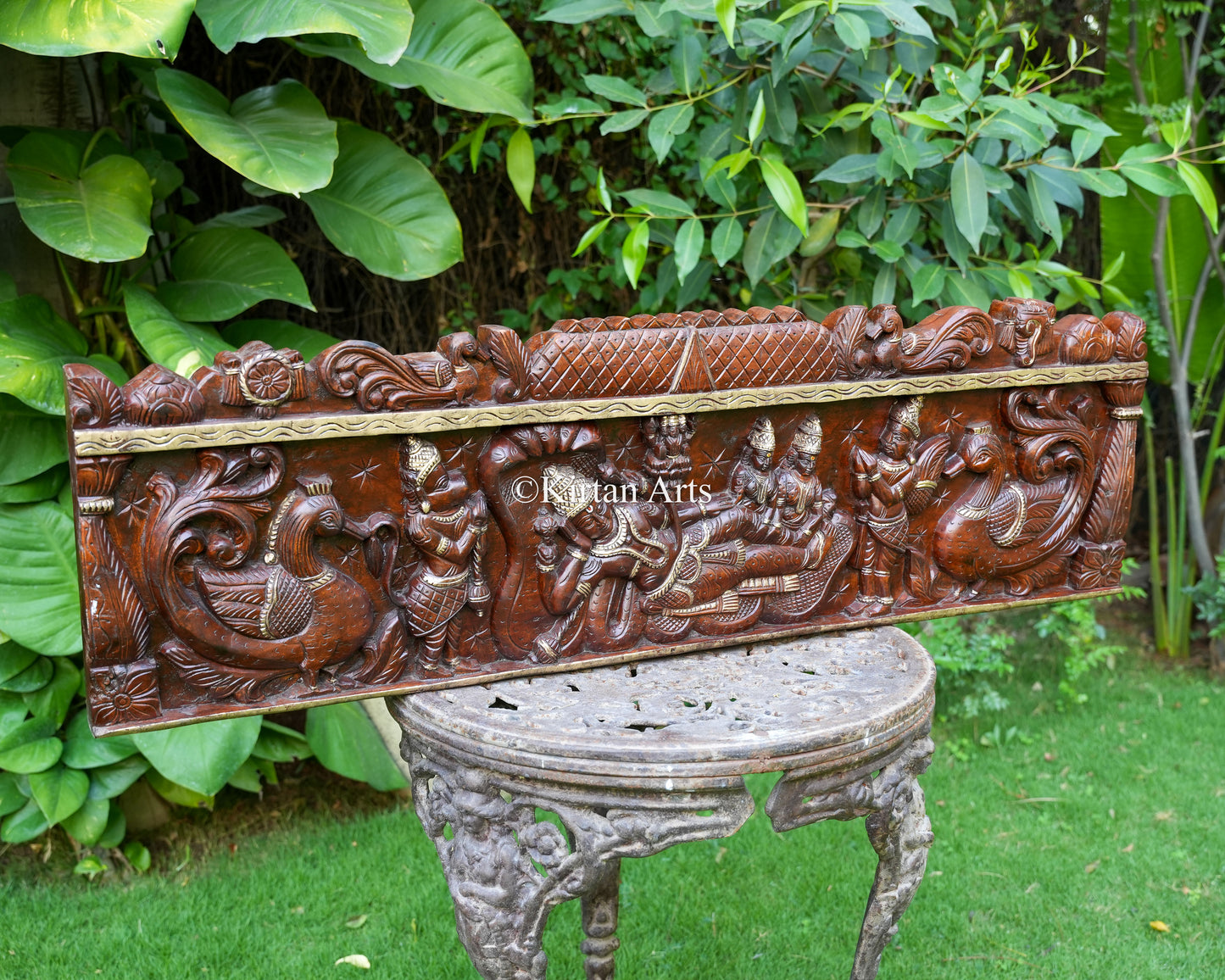 Hand-Carved Ananthashayana Wooden Wall Panel | 48"