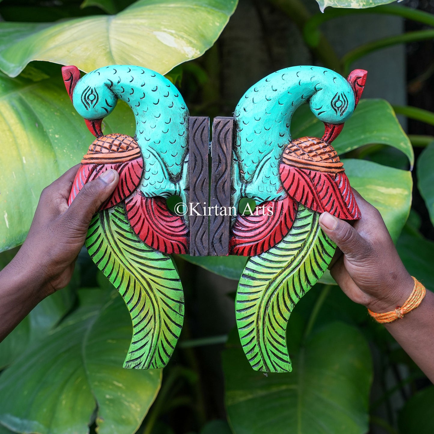 12" Hand-Carved Wooden Peacock Wall Accent Pair
