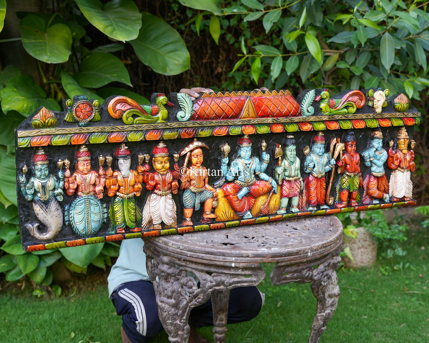 Hand-Carved "Dasavataram" Wooden Wall Panel | 48"