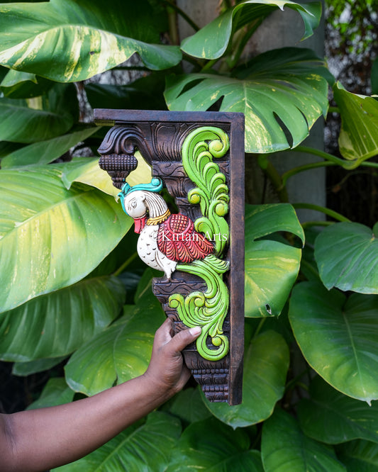 Hand-Carved Wooden Peacock Wall Bracket Pair | 18"